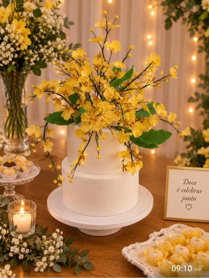 Bolo cenográfico e Flores de Açúcar